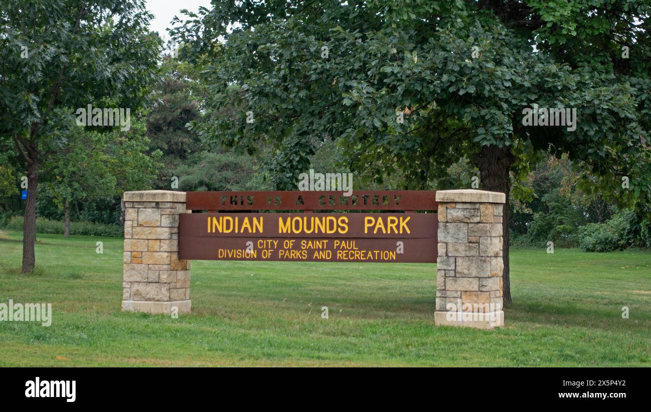 Schild für Indian Mounds Park. St. Paul Minnesota MN USA Stockfoto