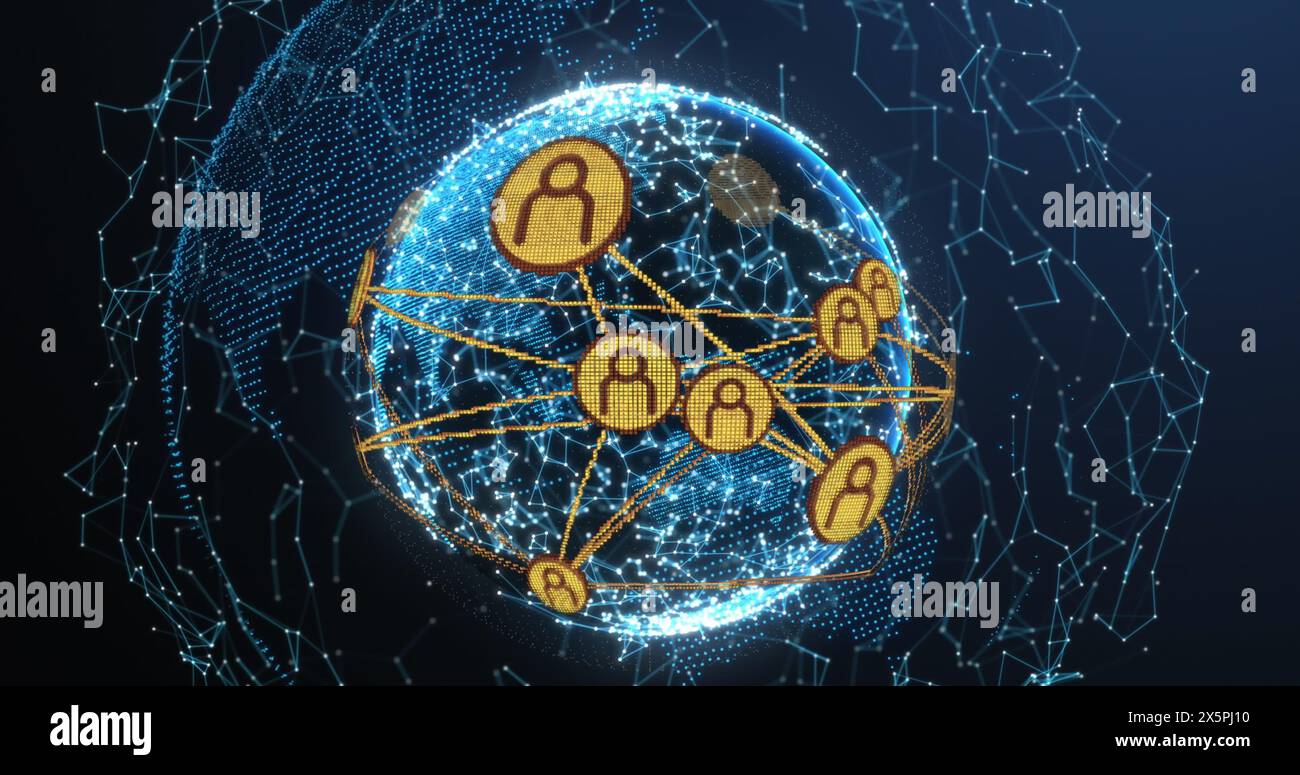 Bild der verbundenen Punkte und Profilsymbole, die Kugeln bilden Stockfoto