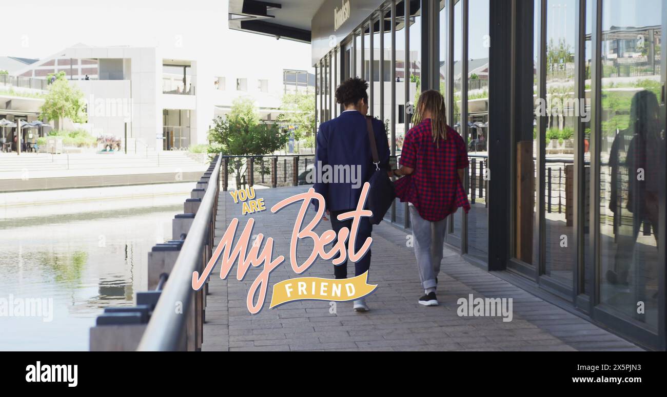 Bild von meinem besten Freund Text über verschiedene männliche Freunde gehen Stockfoto