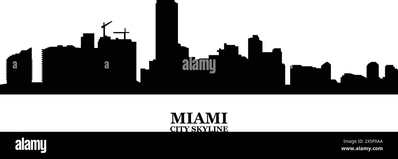 Skyline-Silhouettenillustration der Stadt Miami im Vektor. Landschaft der Vereinigten staaten in schwarzer Farbe Stock Vektor