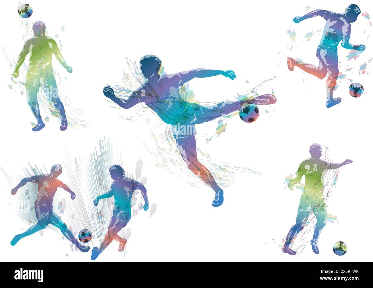 Fußballspieler Vektor Bunte Silhouette Illustration Set isoliert auf Einem weißen Hintergrund. Stock Vektor