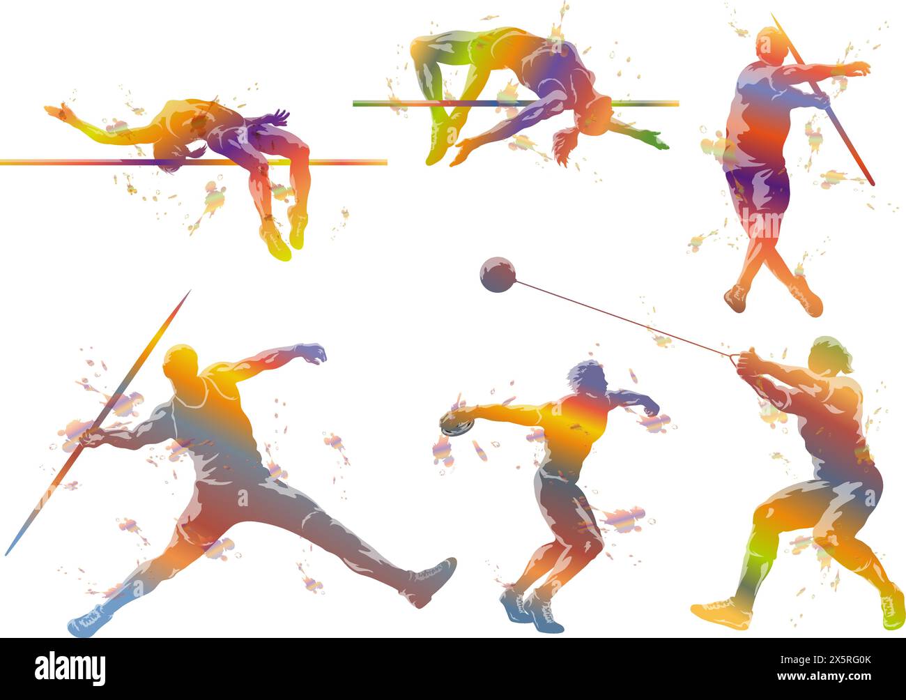 Vektor Track und Field Athleten Silhouette Illustration Set isoliert auf Einem weißen Hintergrund. Stock Vektor