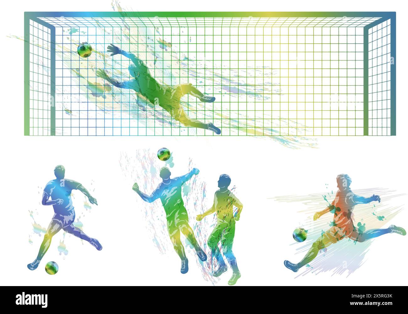 Fußballspieler Vektor Bunte Silhouette Illustration Set isoliert auf Einem weißen Hintergrund. Stock Vektor