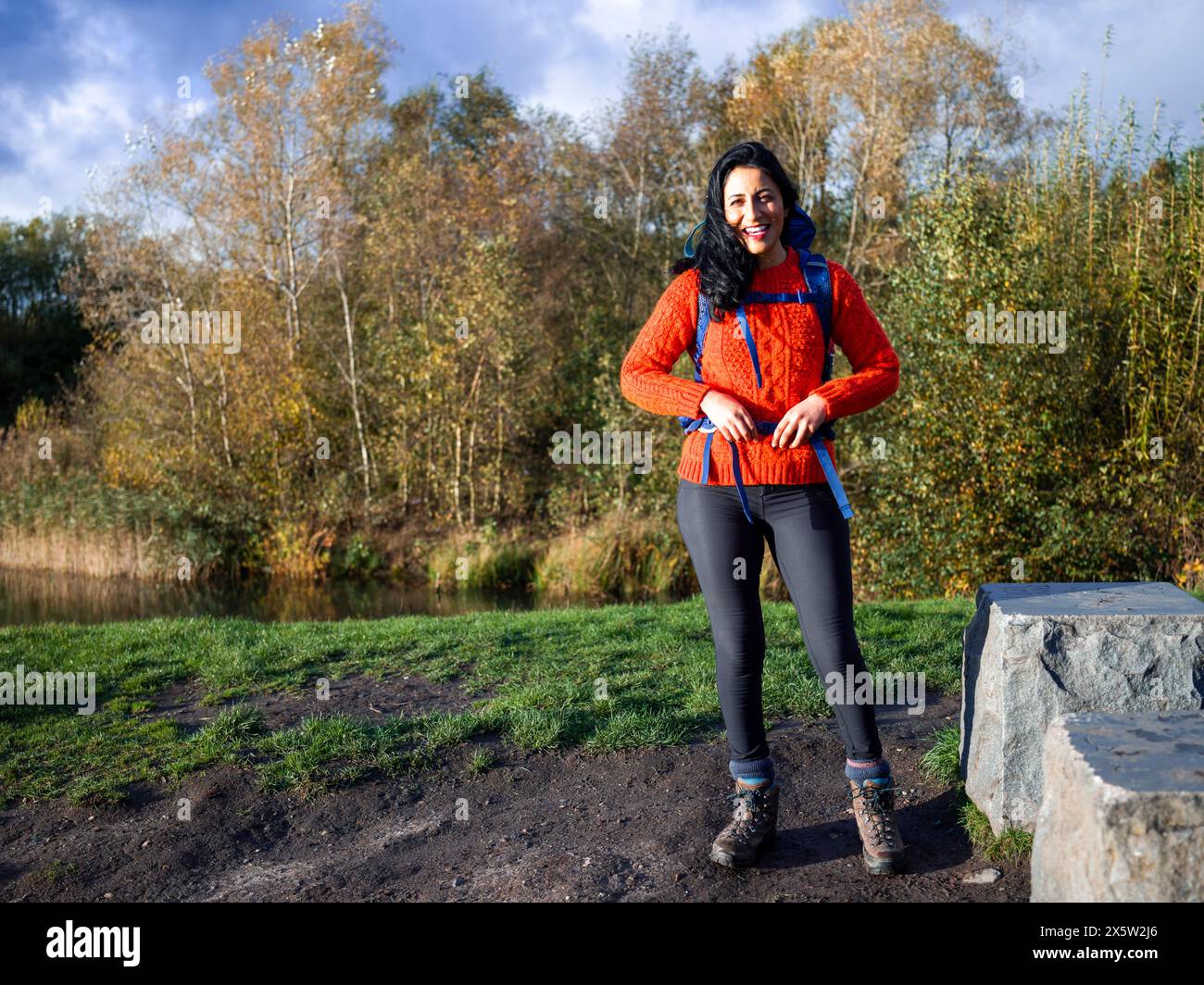 Porträt einer lächelnden Wanderer Stockfoto