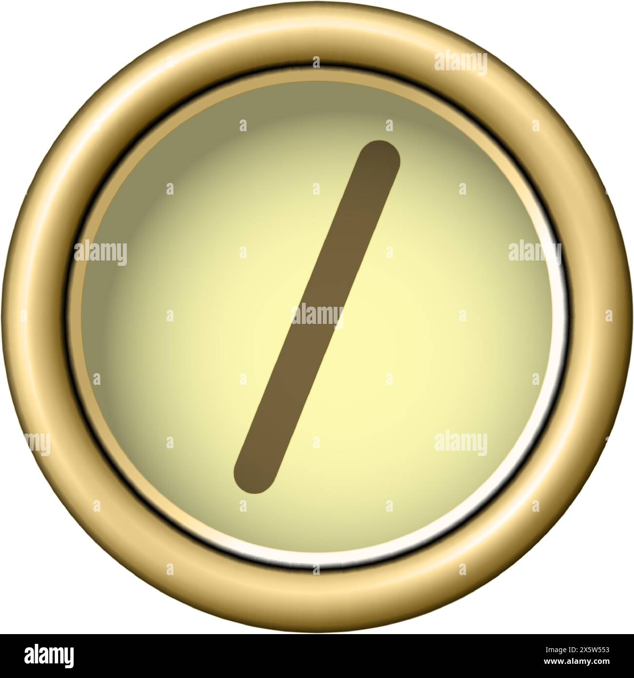 Schrägstrich. Goldene Schreibmaschinentaste im Vintage-Stil, isoliert auf weißem Hintergrund Stock Vektor