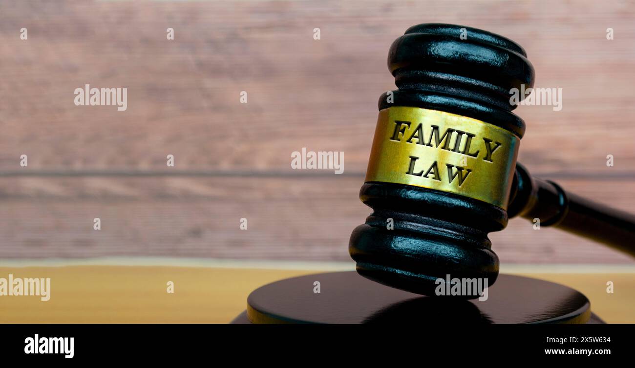 Familienrechtstexte auf dem Karabiner des Anwalts. Recht und Rechtsbegriff Stockfoto