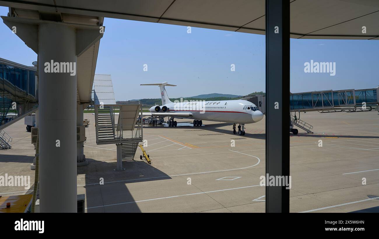 Die Iljuschin IL62M Flugzeuge der Airline Air Koryo am Flughafen von Pyongyang Stockfoto