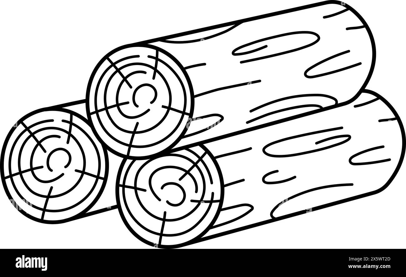 Schwarz-weißes Vektor-Blockstapel-Symbol. Holzdielen zeichnen Illustration oder Ausmalseite isoliert auf weißem Hintergrund aus. Holzstapel-Bild Stock Vektor