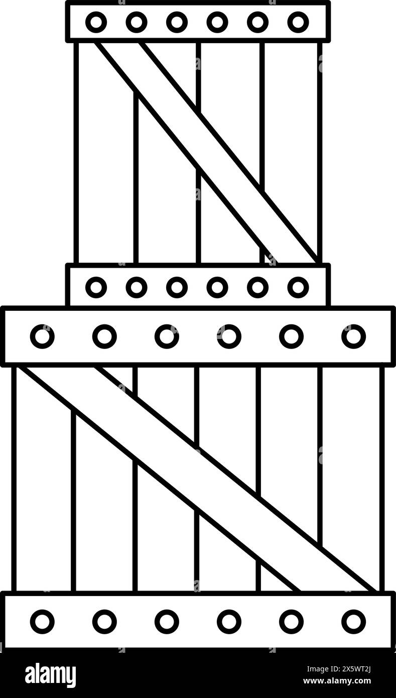 Vektor-schwarze und weiße Holzkiste Illustration. Positionssymbol für Lagercontainer oder Farbseite isoliert auf weißem Hintergrund Stock Vektor