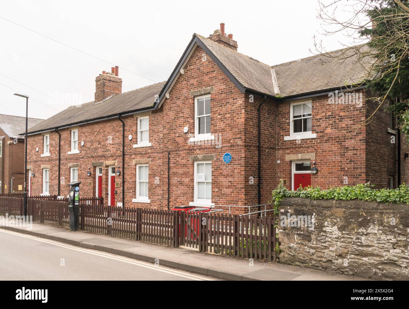 Railway Cottages 1-4 Green Lane, Durham City, England, Großbritannien Stockfoto