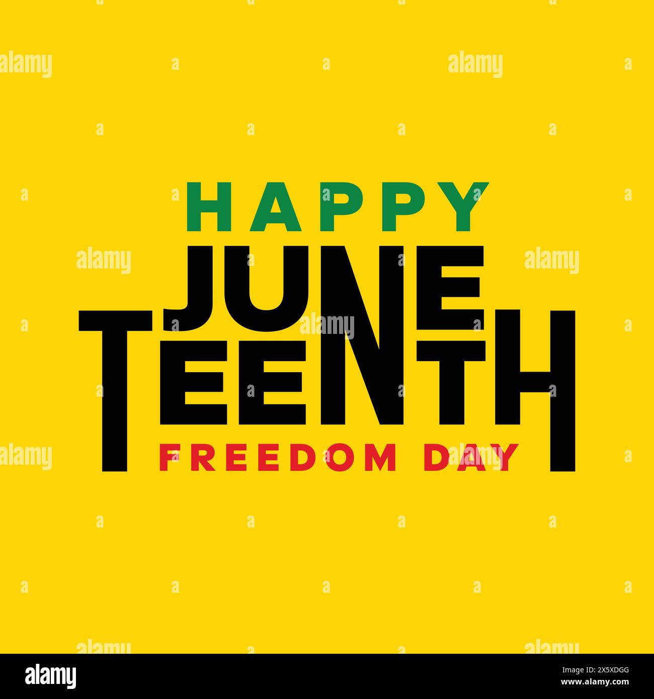 Happy Juneteenth Freedom Day schwarz, grün, gelbe Typografie auf gelbem Hintergrund. Der Juneteenth National Undependence Day ist ein Bundesfeiertag Stock Vektor