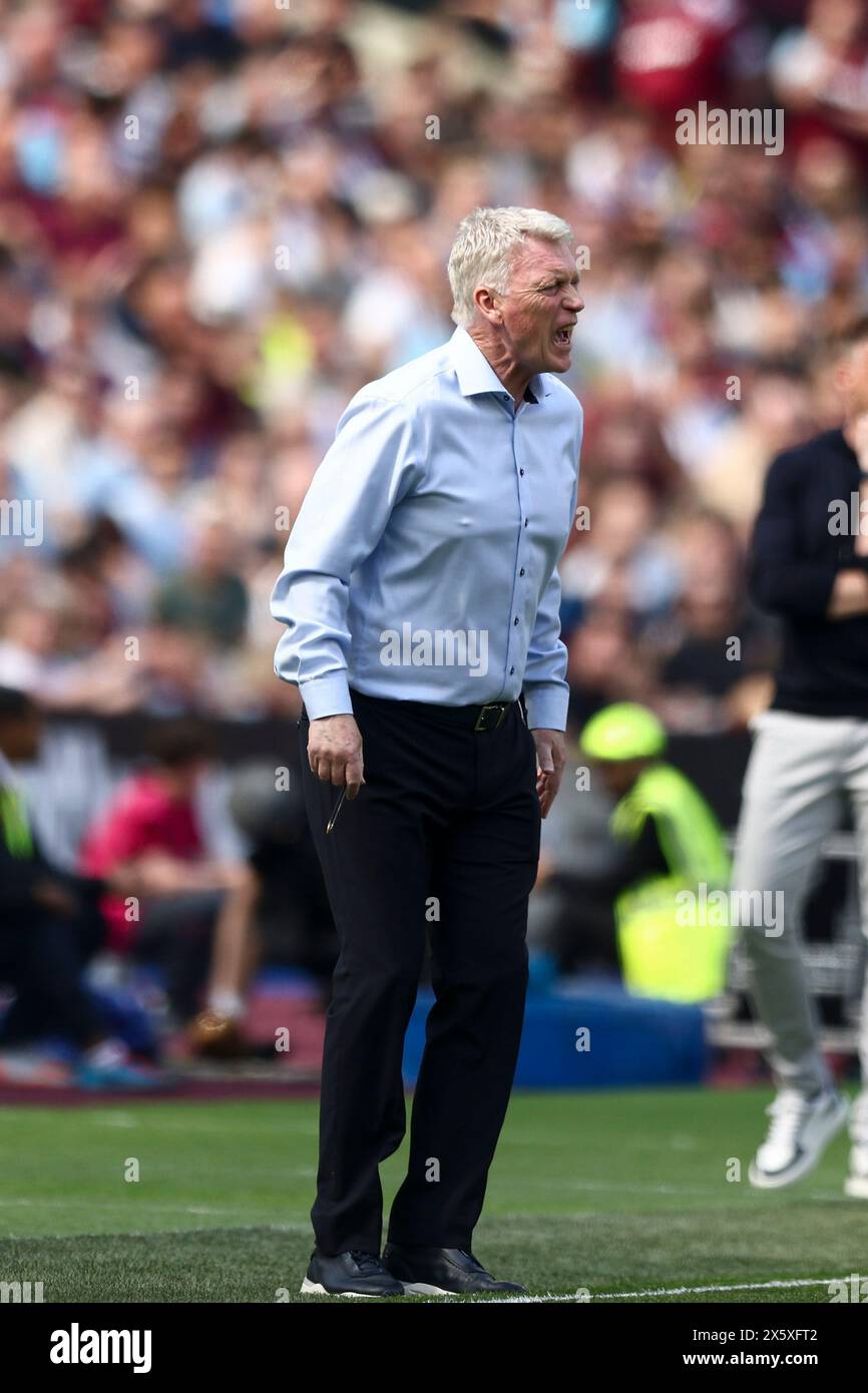 London Stadium, Stratford am Samstag, den 11. Mai 2024. David Moyes Manager von West Ham United an der Touchline während des Premier League Spiels zwischen West Ham United und Luton Town im London Stadium, Stratford am Samstag, den 11. Mai 2024. (Foto: Tom West | MI News) Credit: MI News & Sport /Alamy Live News Stockfoto