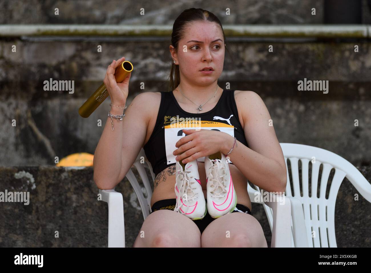 München, Deutschland. Mai 2024. München, 11. Mai 2024: Hannah Fleischmann (LG Stadtwerke München) nach der 4x100 Meter Staffel während des Ludwig Jall Sports Festival 2024 im Dante Stadion, München. (Sven Beyrich/SPP) Credit: SPP Sport Press Photo. /Alamy Live News Stockfoto