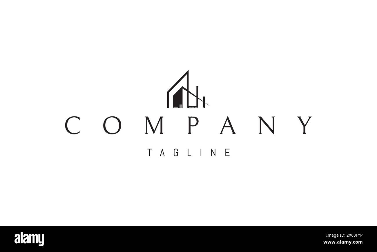 Vektor-Logo mit abstraktem Bild eines modernen Herrenhauses in einem linearen Stil. Stock Vektor
