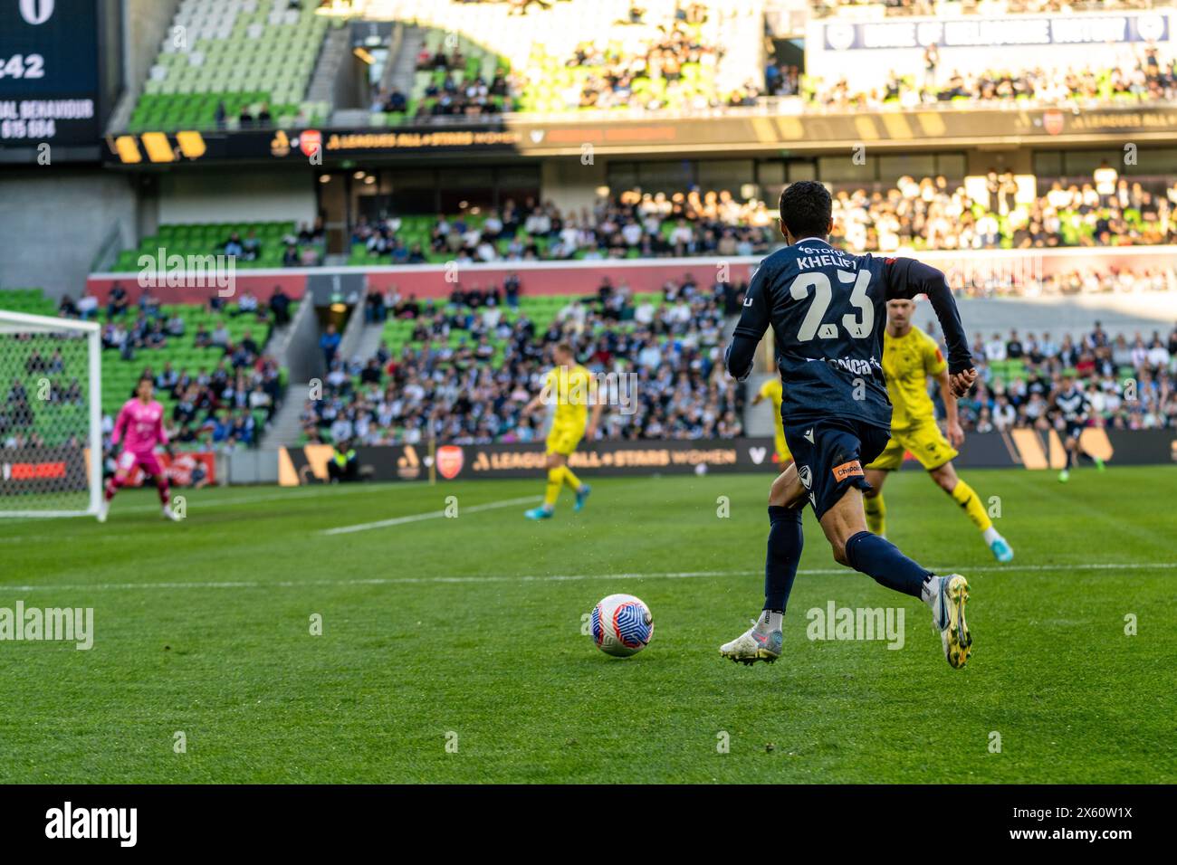 Melbourne, Australien. 12. Mai 2024. Melbourne Victory gegen Melbourne City - 2024 Isuzu UTE A-League Männer Finals Series - Halbfinale 1 - AAMI Park. Melbourne Victory Mittelfeldspieler Salim Khelifi (#23) im A-League Männer Halbfinale 1 2024 zwischen Melbourne Victory FC und Wellington Phoenix FC. Foto: James Forrester/Alamy Live News Stockfoto