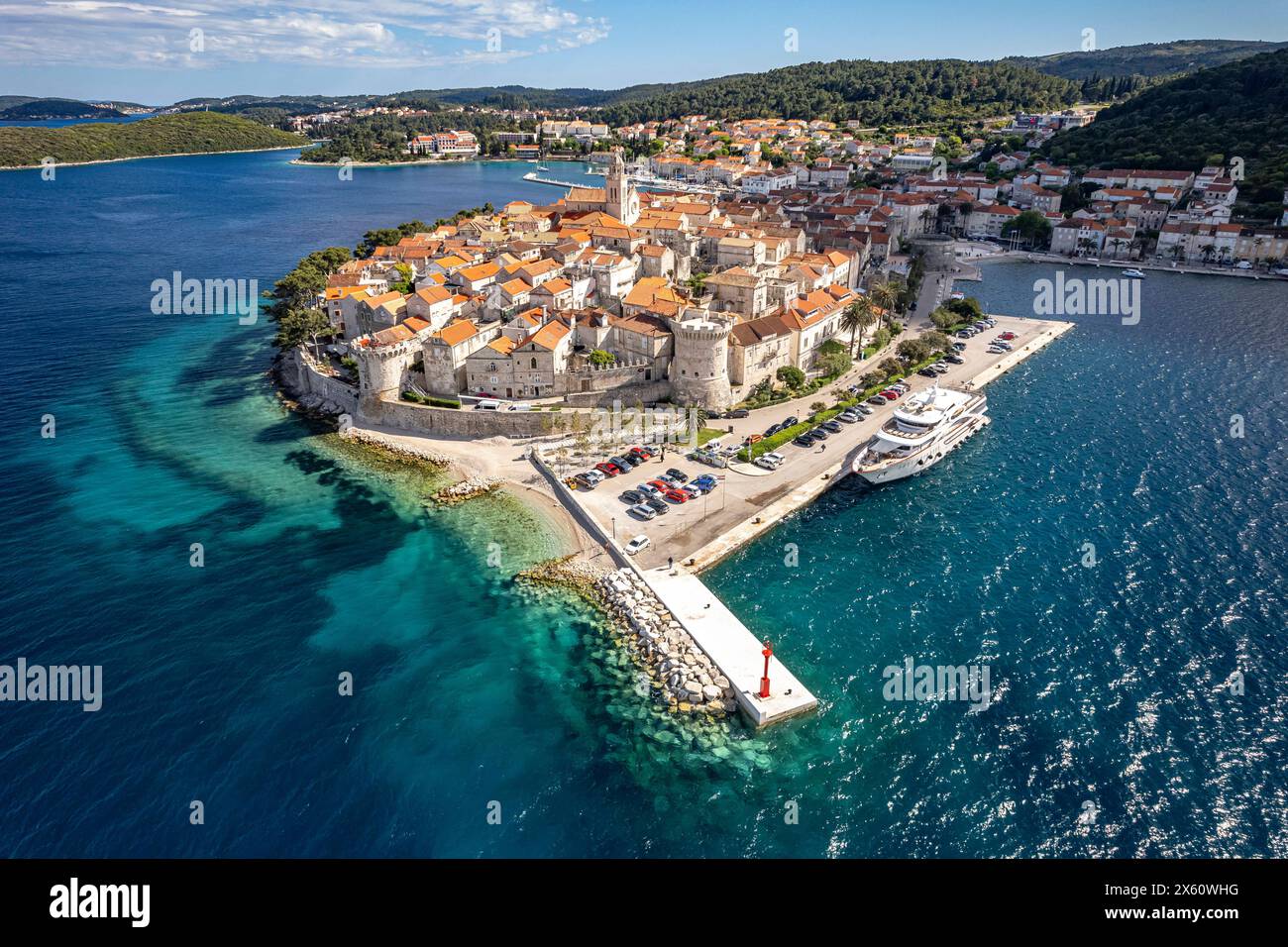 Luftbild Korcula Stadt die Altstadt von Korcula Stadt aus der Luft gesehen, Kroatien, Europa Altstadt Korcula Stadt von oben gesehen, Kroatien, Europa ** Stockfoto