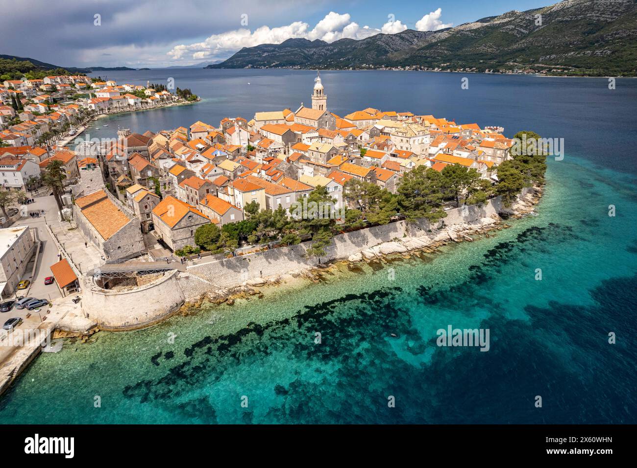 Luftbild Korcula Stadt die Altstadt von Korcula Stadt aus der Luft gesehen, Kroatien, Europa Altstadt Korcula Stadt von oben gesehen, Kroatien, Europa ** Stockfoto