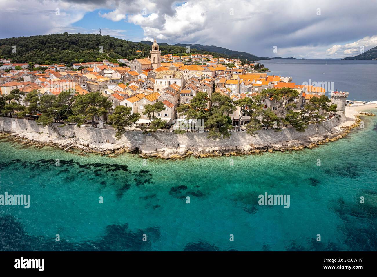 Luftbild Korcula Stadt die Altstadt von Korcula Stadt aus der Luft gesehen, Kroatien, Europa Altstadt Korcula Stadt von oben gesehen, Kroatien, Europa ** Stockfoto