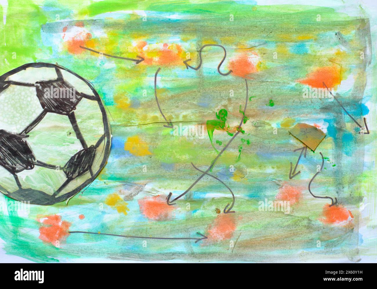Handgemachte Fußball-Aquarelle Illustration, tolles Fußball- oder Fußballevent dieses Jahr. Stockfoto