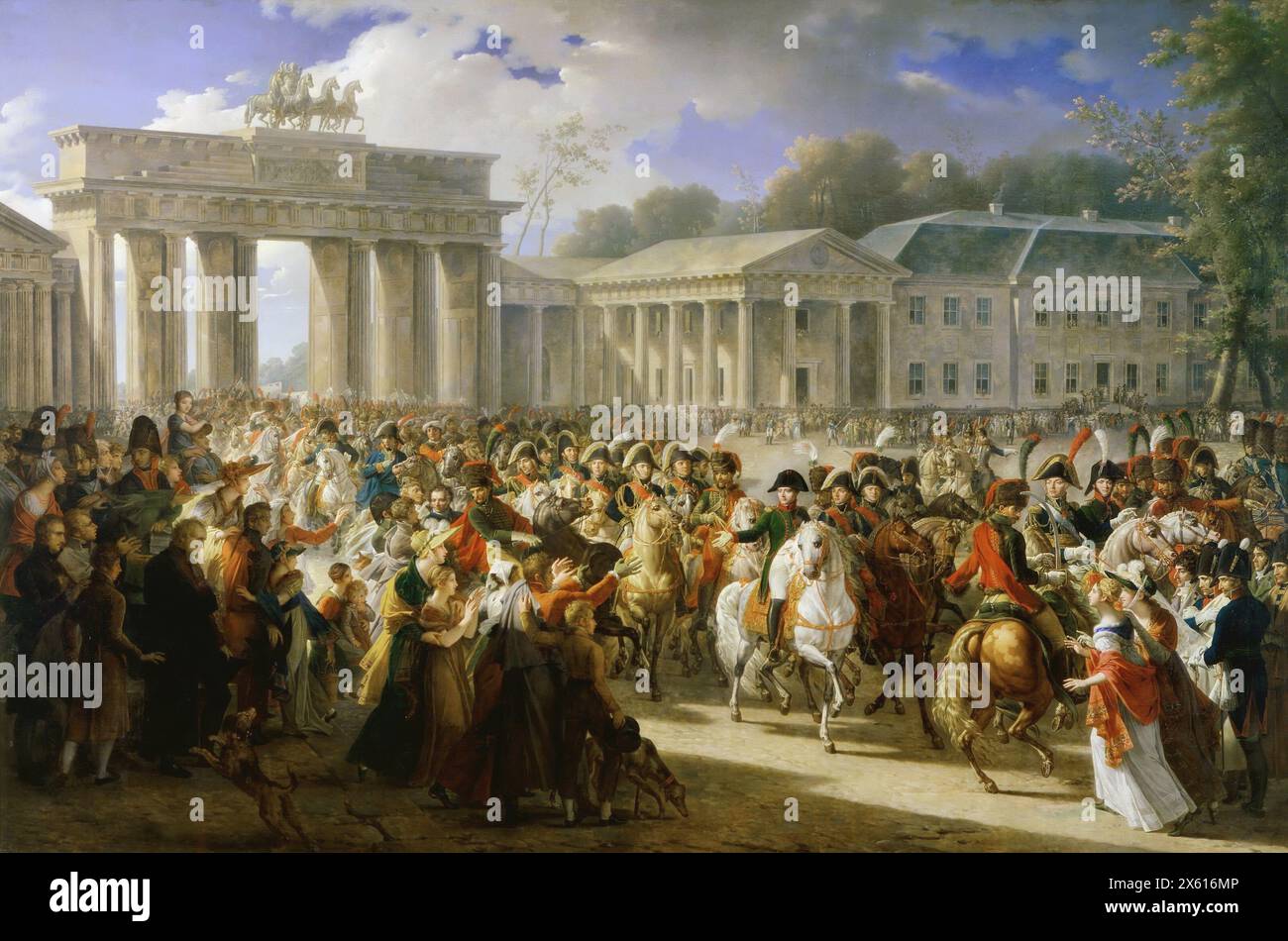 Einzug Napoleons nach Berlin. Napoleon durchquerte das Brandenburger Tor nach der Schlacht bei Jena-Auerstedt (1806). Gemalt von Charles Meynier im Jahre 1810. Stockfoto