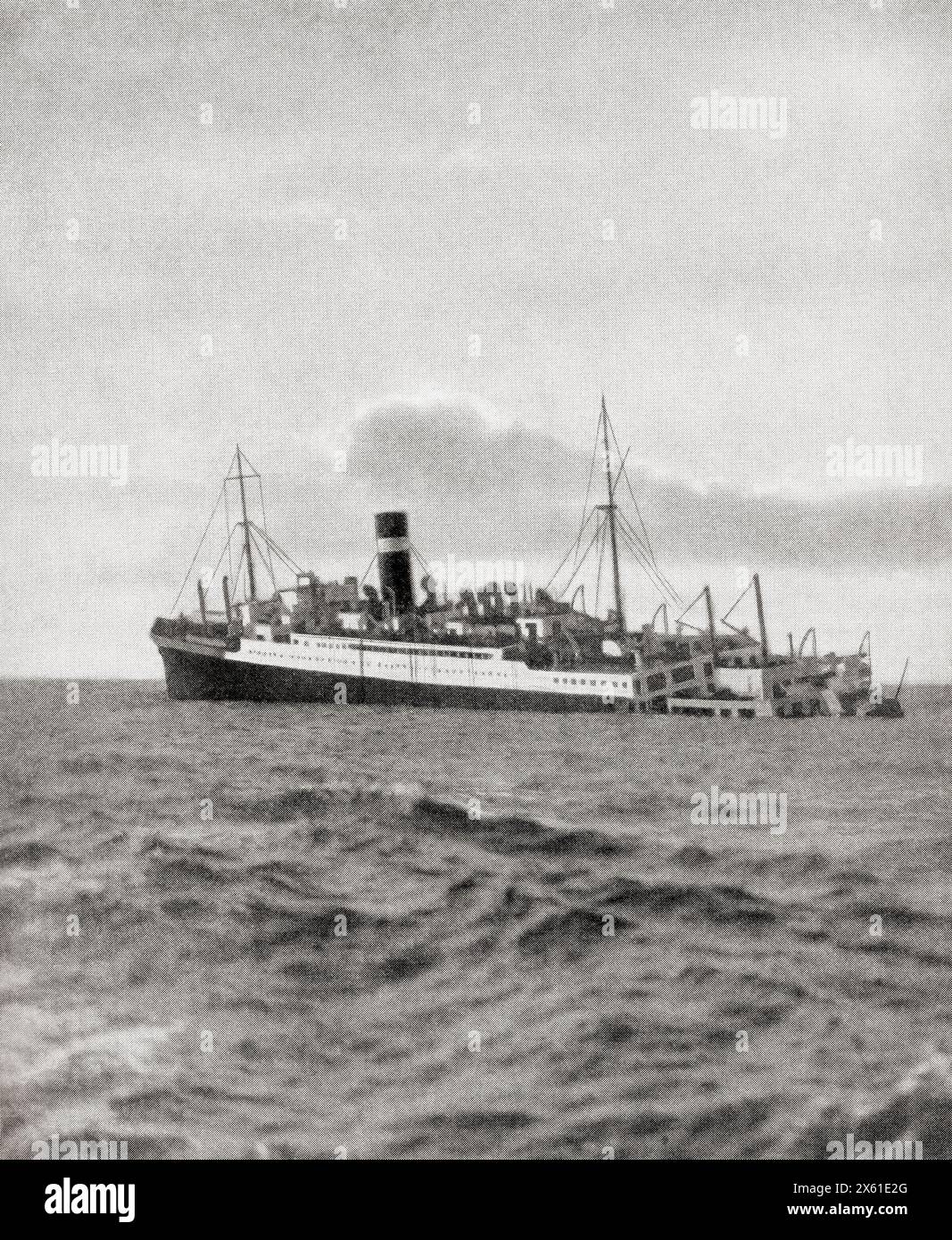 Der Untergang der S.S. Athenia, 3. September 1939. Von einem Torpedo eines deutschen U-Bootes getroffen, war sie das erste Schiff, das im Zweiten Weltkrieg versenkt wurde. Aus dem Krieg in Bildern, 1. Jahr. Stockfoto