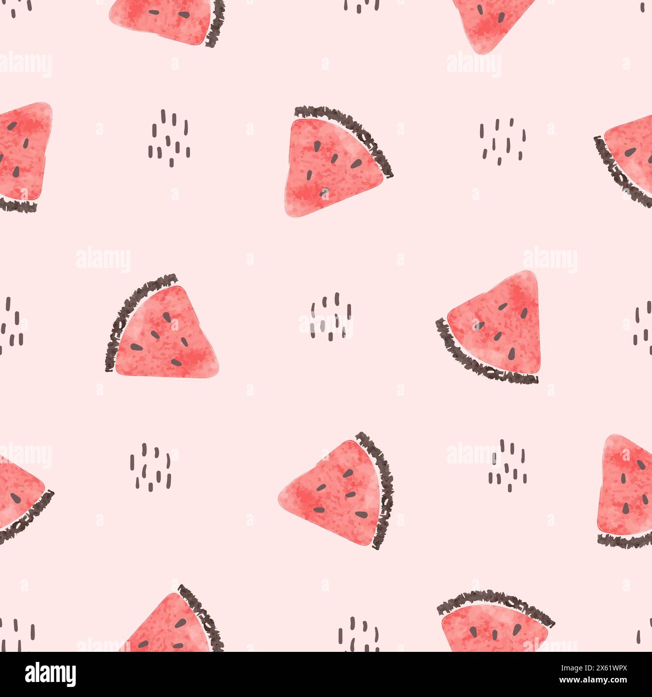 Wassermelonenmuster. Vektor-Sommer-Hintergrund mit roten Wassermelonen-Scheiben Stock Vektor