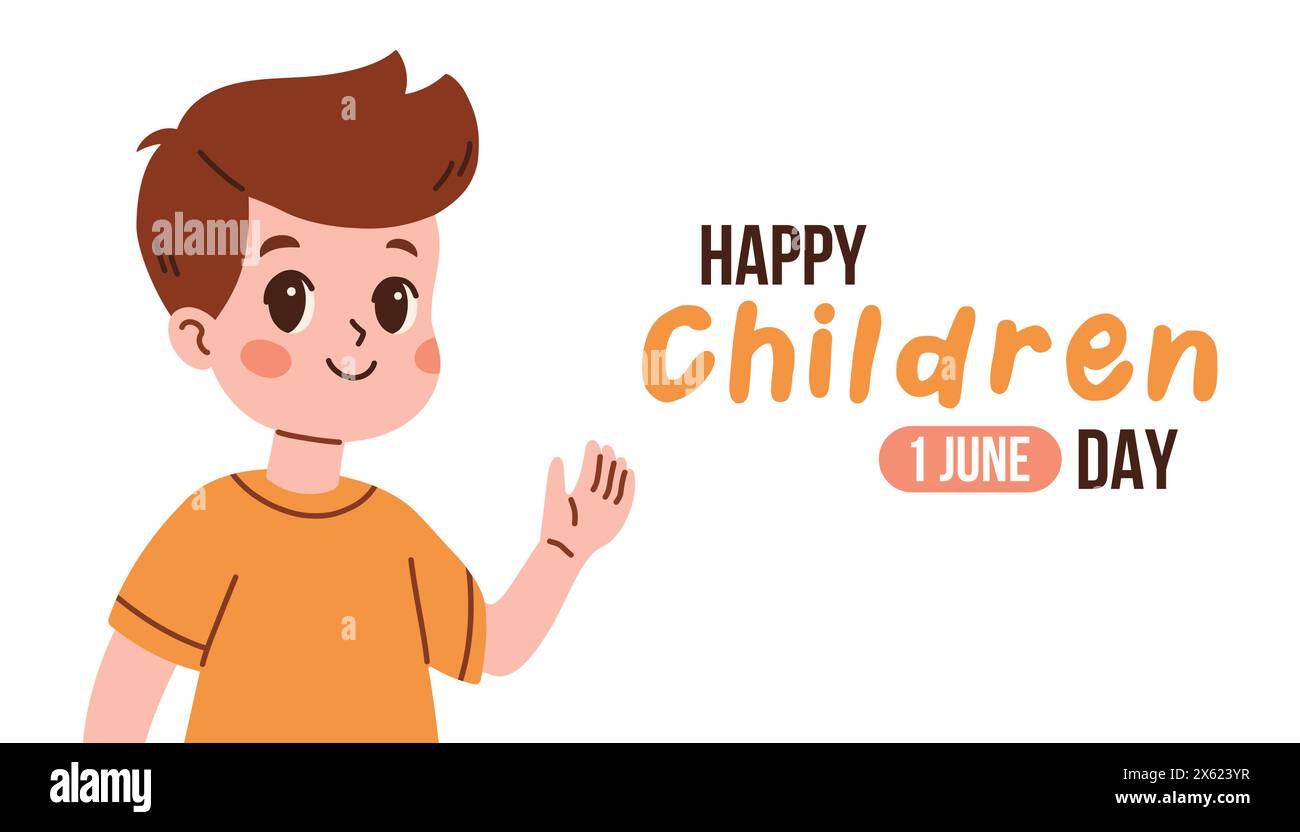 Internationaler Kindertag. Vektor des Hintergrundposters des glücklichen Kindertags mit glücklichem Kind für Poster, Banner, Karte. Stock Vektor