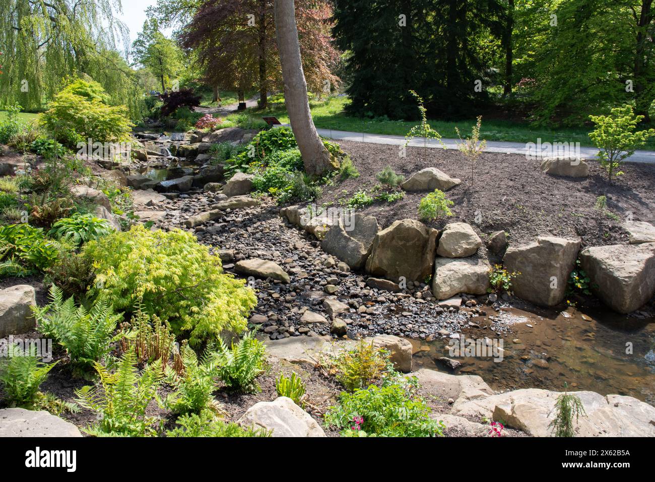 Der Fluss bei RHS Harlow Carr Stockfoto