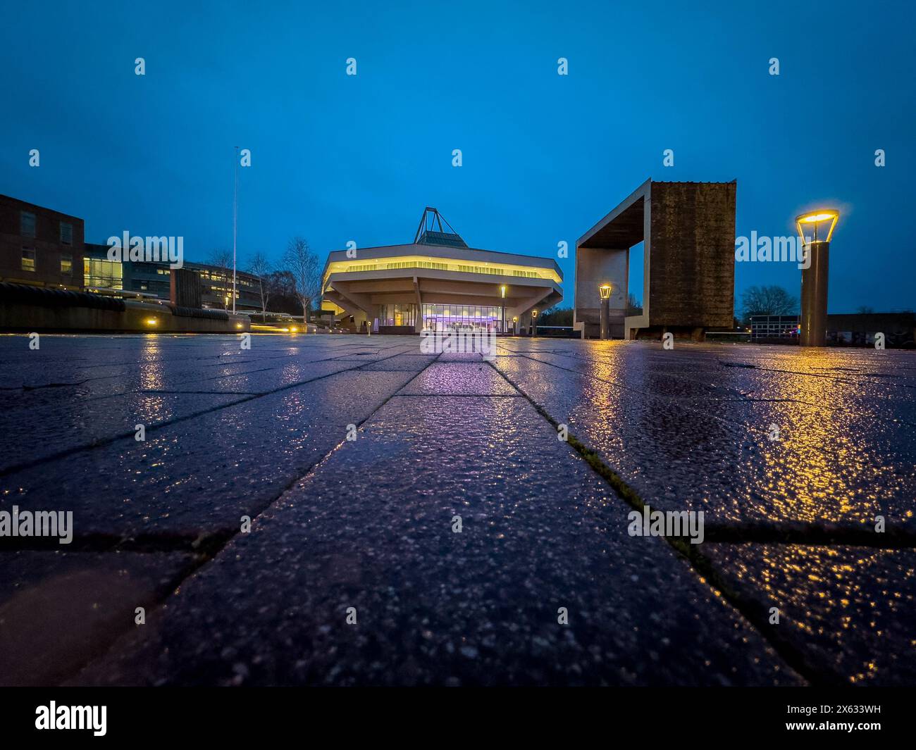 Central Hall, University of York bei Sonnenaufgang. Stockfoto