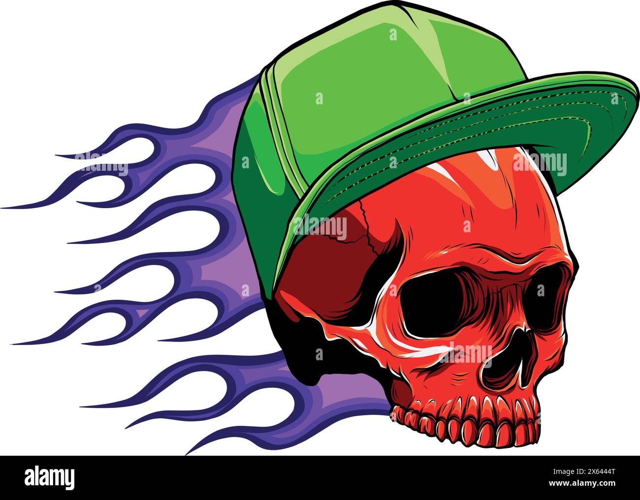 Abbildung eines Totenkopfes mit Skateboarderkappe. Designelement für Poster, Karte, Banner, Schild. Vektor Stock Vektor