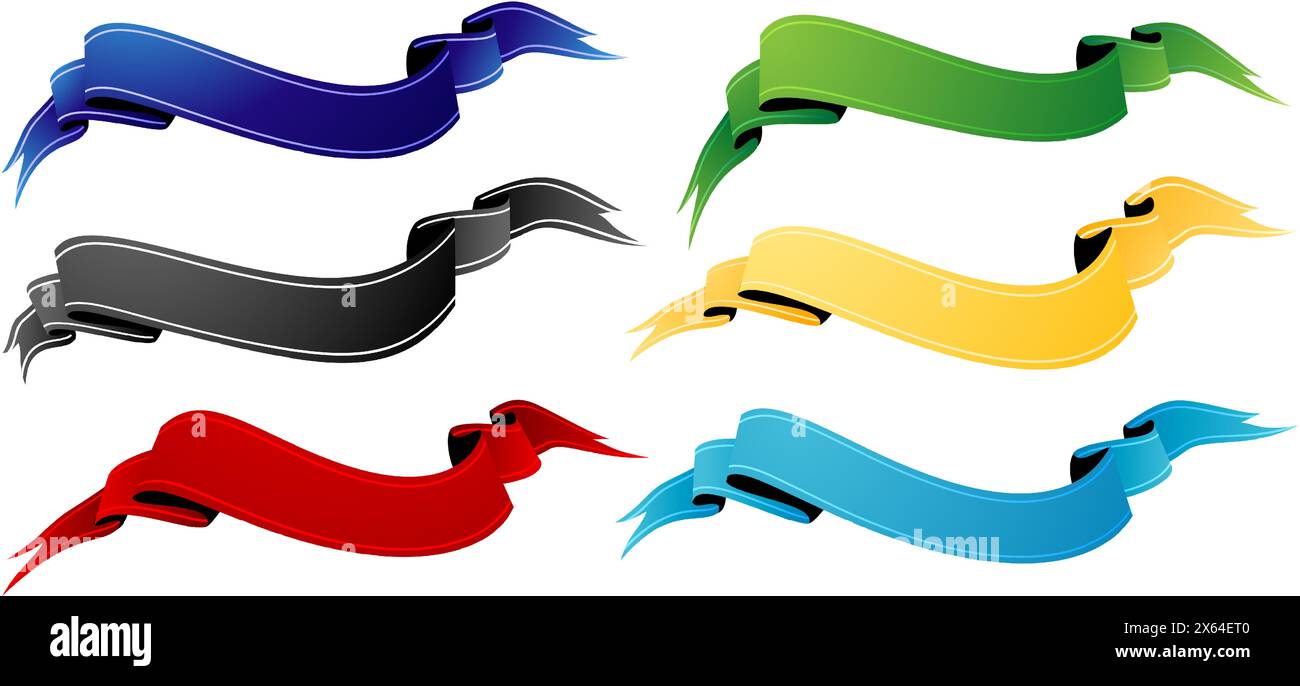 Sechs-Elemente-Bänder auf einem isolierten weißen Hintergrund für Banner, Decks, Collagen, Szenendesigns, Benutzeroberfläche, Branding- oder Identitätskampagnen Stock Vektor