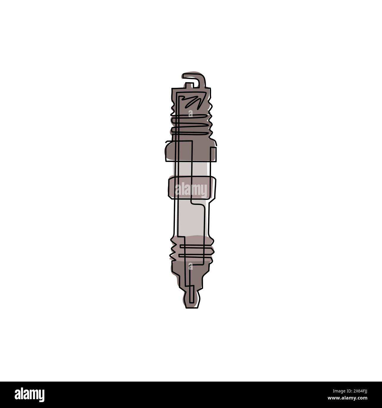 Symbol für einzelne durchgehende Linienzeichnung der Zündkerze. Vintage Auto-Emblem. Emblem-Vorlage. Designelement für Logo, Etikett, Schild, Poster, T-Shirt. Dynamisch o Stock Vektor