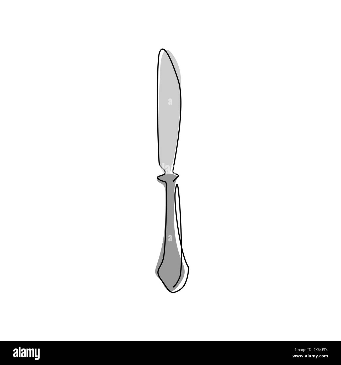 Symbol für das Logo des Lebensmittelmessers mit durchgehender einzeiliger Zeichnung. Banner-Poster für Küchenmesser in Silhouette. Food Business Restaurant, Food Court Bereich Thema. Singen Stock Vektor