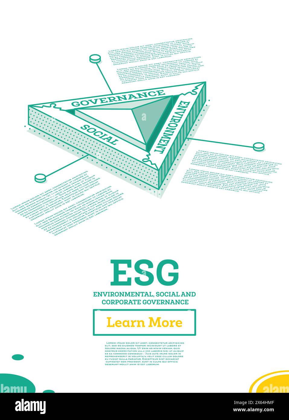 ESP-Konzept für Umwelt, Soziales und Governance. Vektorgrafik. Nachhaltige Entwicklung. Isometrisches Konzept. Grüne Farbe. Stock Vektor
