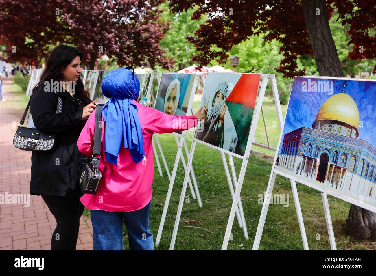 9. Mai 2024, Gaziantep, Turkiye: Gaziantep, Turkiye. Mai 2024. Auf dem Campus der Gaziantep University wird eine Ausstellung mit Zeichnungen und Bildern über Palästina veranstaltet. Während eines zweitägigen Sitzes in Gaza und gegen den Völkermord Israels in der palästinensischen Küstenenklave errichteten Studenten Zelte auf dem Campus der Universität Gaziantep. Während der Veranstaltung bekundeten die Studenten ihre Unterstützung für die pro-palästinensischen Mobilisierungen auf College-Campus in den Vereinigten Staaten (Credit Image: © Muhammed Ibrahim Ali/IMAGESLIVE via ZUMA Press Wire) NUR REDAKTIONELLE VERWENDUNG! Nicht für com Stockfoto