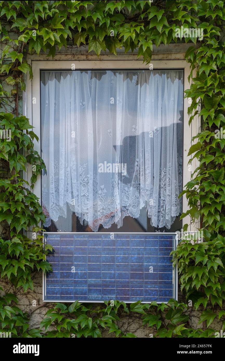 Fenster mit Sonnenkollektor Stockfoto