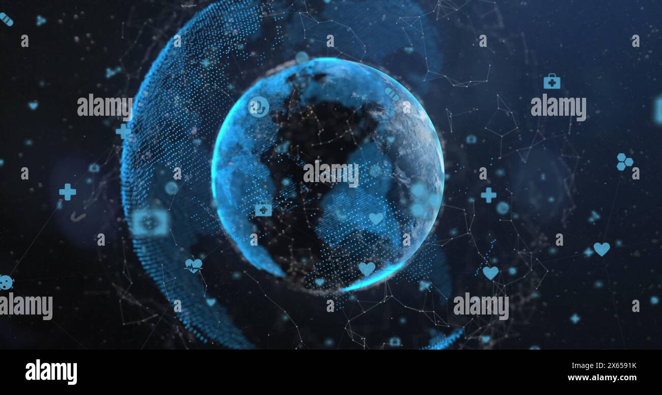 Bild der Datenverarbeitung über Mediensymbole Stockfoto
