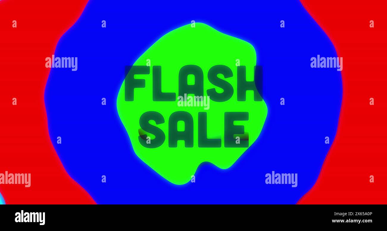 Leuchtende Farben unterstreichen den FLASH-VERKAUFSTEXT vor grünem Fleck Stockfoto