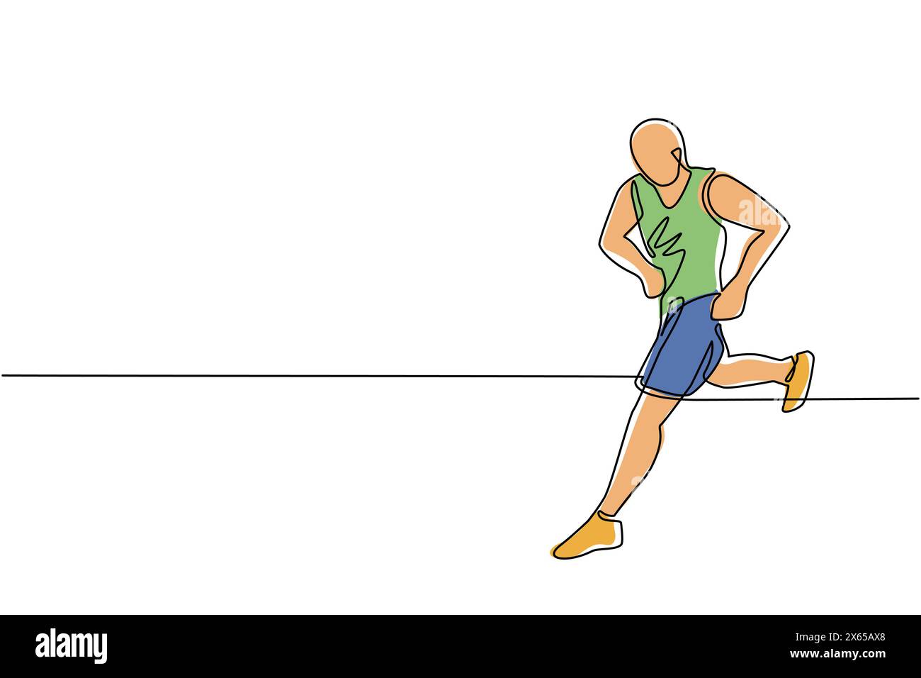 Einzelne durchgehende Linienzeichnung muskulöser erwachsener Mann beim Laufen oder Joggen. Workout-Übung. Marathonsportler, der im Freien sprintet. Sportlicher Mann. Sport, tr Stock Vektor