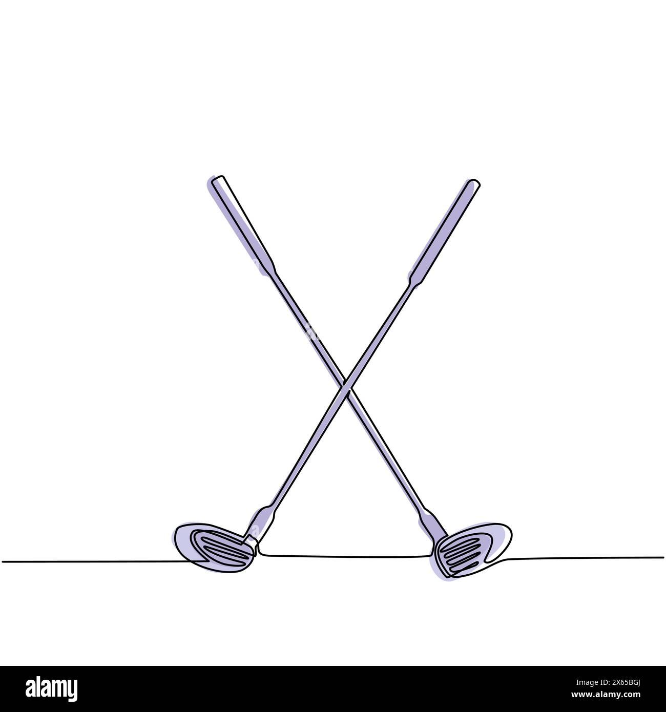 Eine einzige Linie, die zwei Golfschläger und einen Ball überkreuzt. Logo-Symbol für Golfausrüstung im trendigen flachen Stil isoliert. Symbol für Ihre Website, Ihr Logo, Ihre App, Stock Vektor