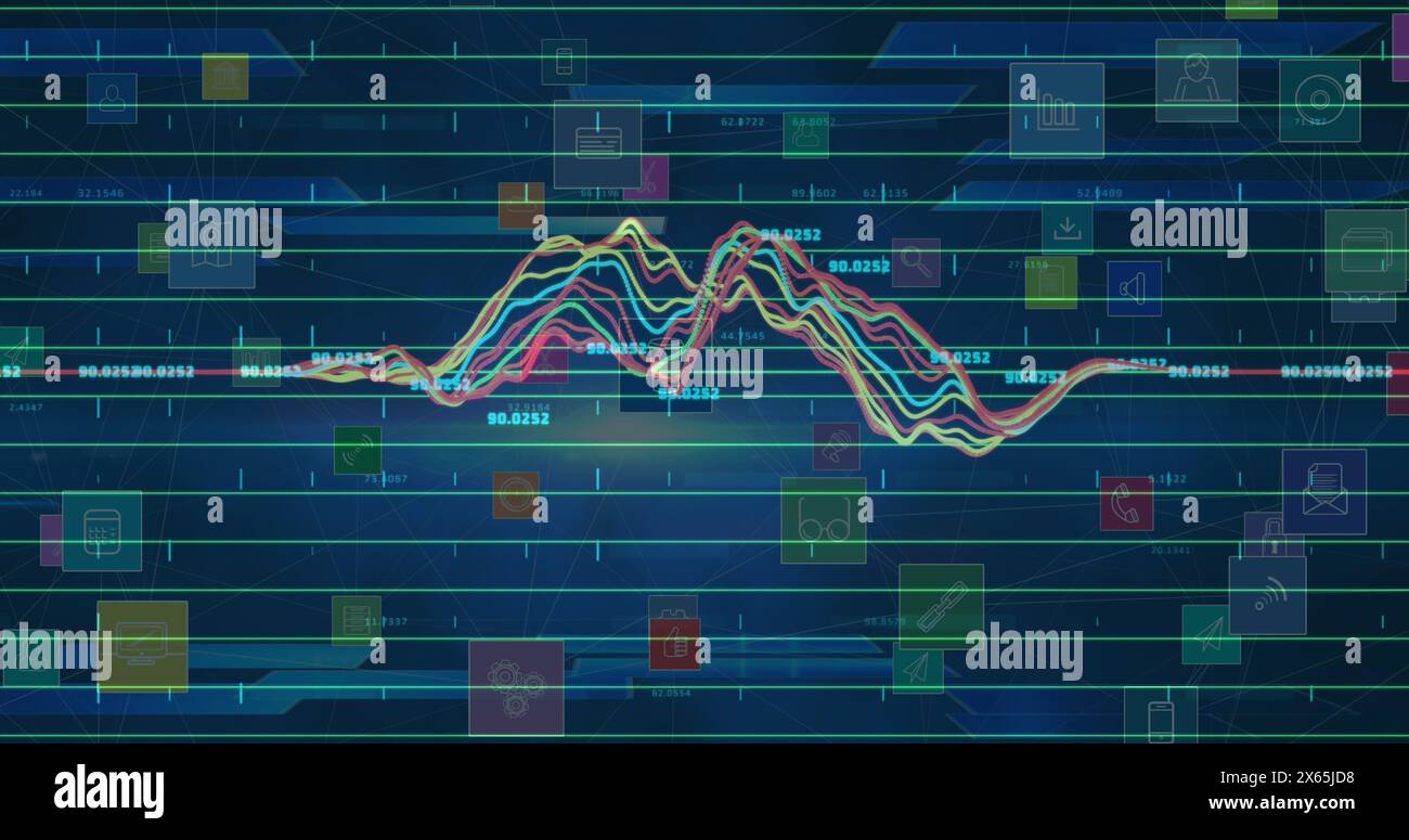 Abbildung von Statistiken und Datenverarbeitung über Symbole Stockfoto