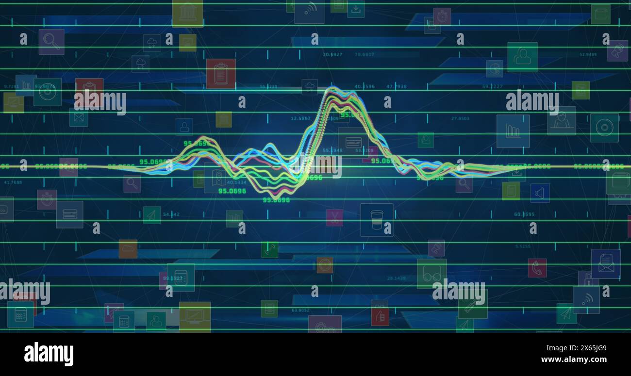 Abbildung von Statistiken und Datenverarbeitung über Symbole Stockfoto