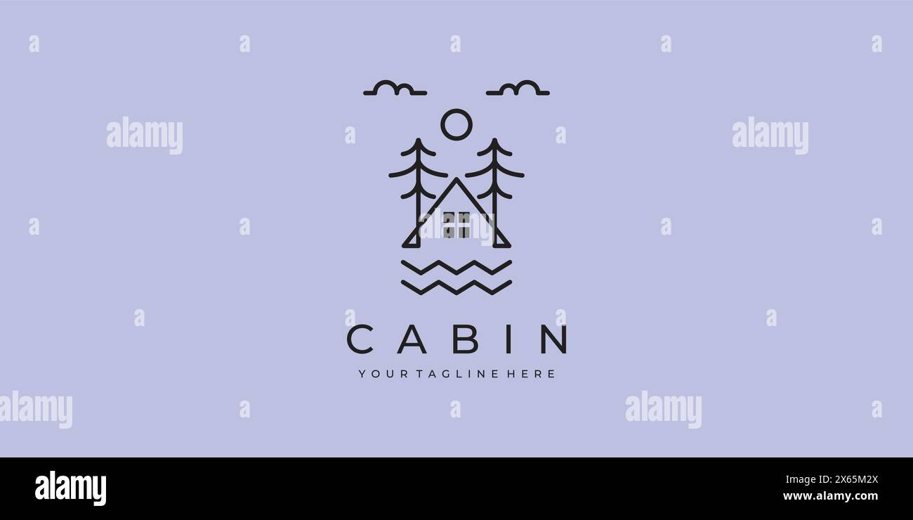 Logo Cabin Line Art minimalistisches einfaches Vektor-Logo-Illustrationsdesign Stock Vektor