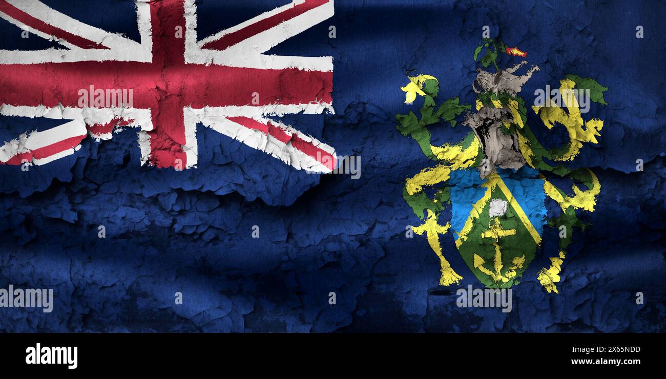 3D-Illustration einer Flagge der Pitcairn-Inseln – realistisch schwenkendes fa Stockfoto