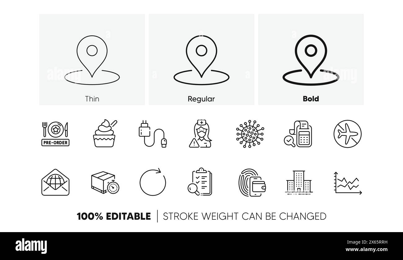 Symbole für Wallet, Coronavirus und Synchronize Line. Für Web-App drucken. Zeilensymbole. Vektor Stock Vektor