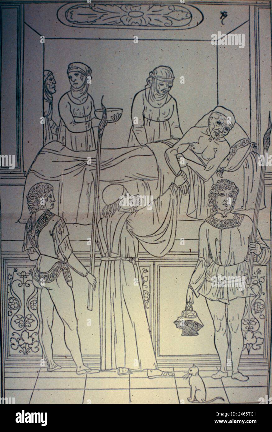 Ein Pestopfer, Holzschnitt aus dem 15. Jahrhundert Stockfoto