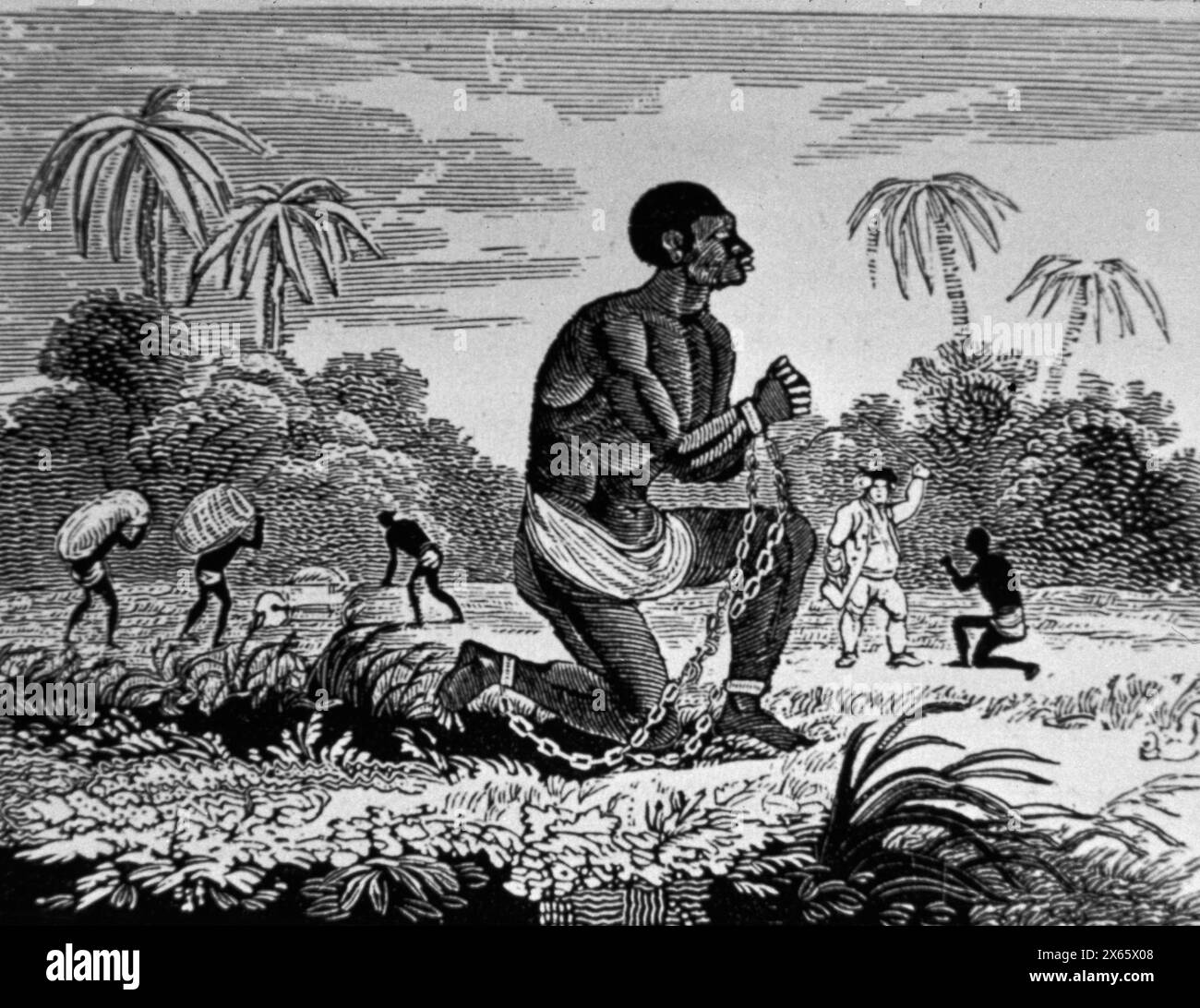 Ein kniender Sklave in Ketten, Stich von Thomas Bewick, Illustration 1812 Stockfoto