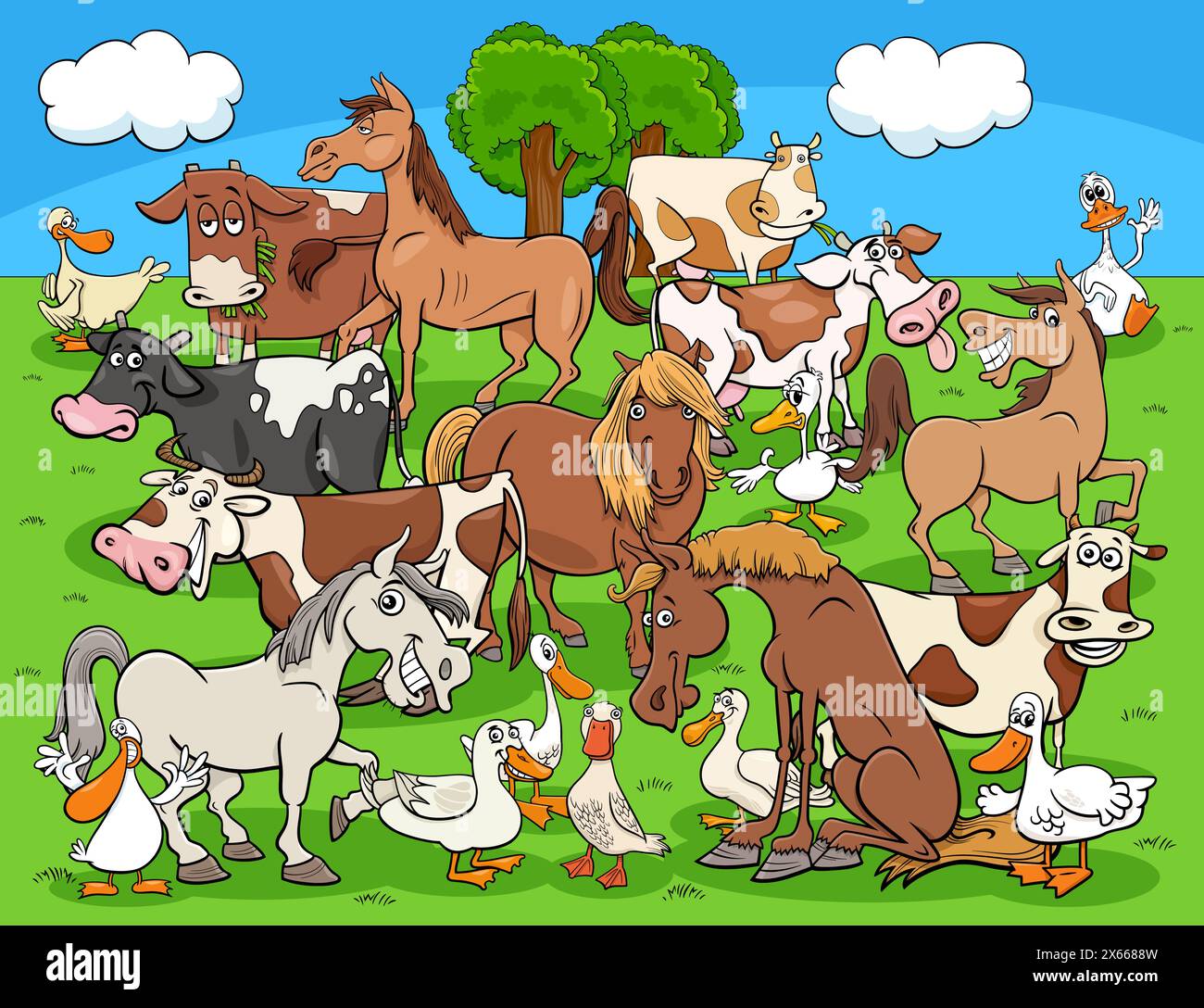 Cartoon Illustration von lustigen Bauernhof Tiere Comic-Figuren Gruppe Stock Vektor