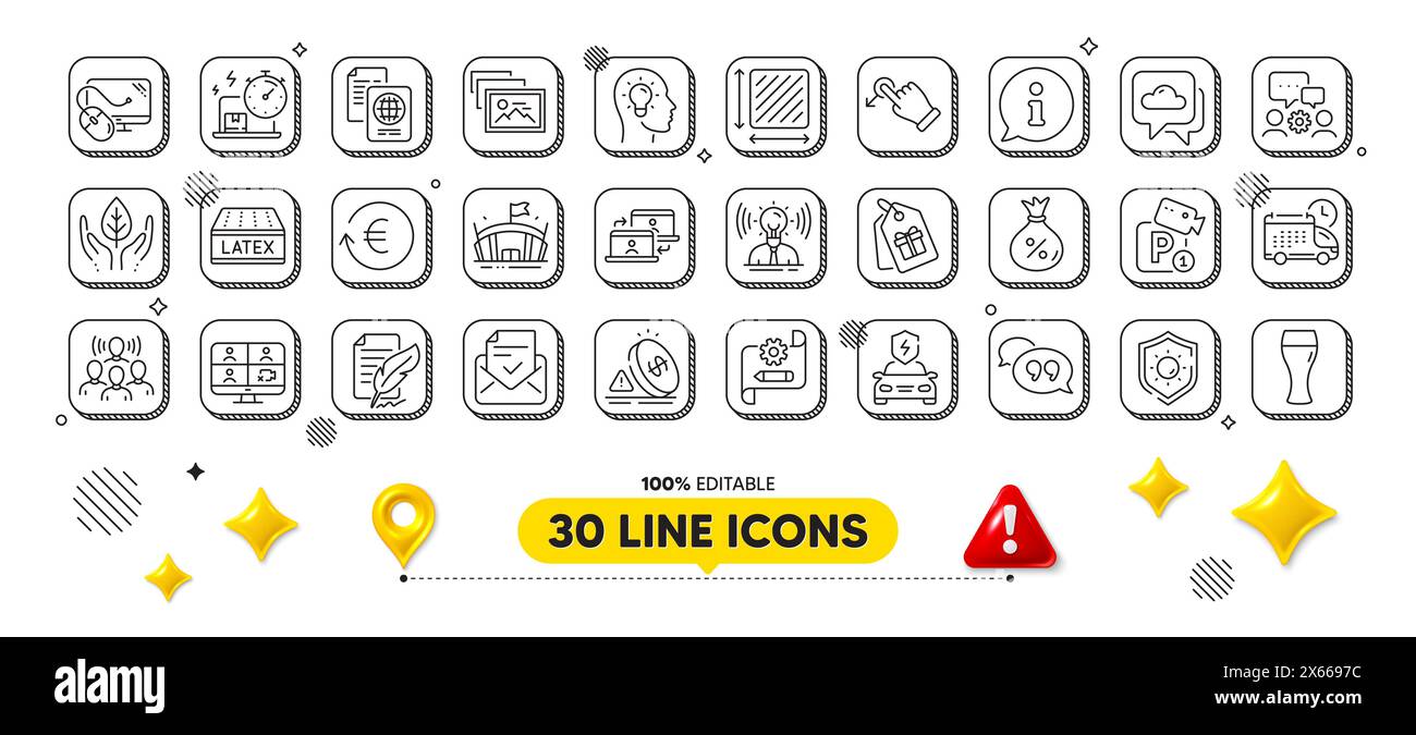 Fotoalbum, Marke und Engineering Team Line Icons Pack. Für Web-App. 3D-Designelemente. Vektor Stock Vektor
