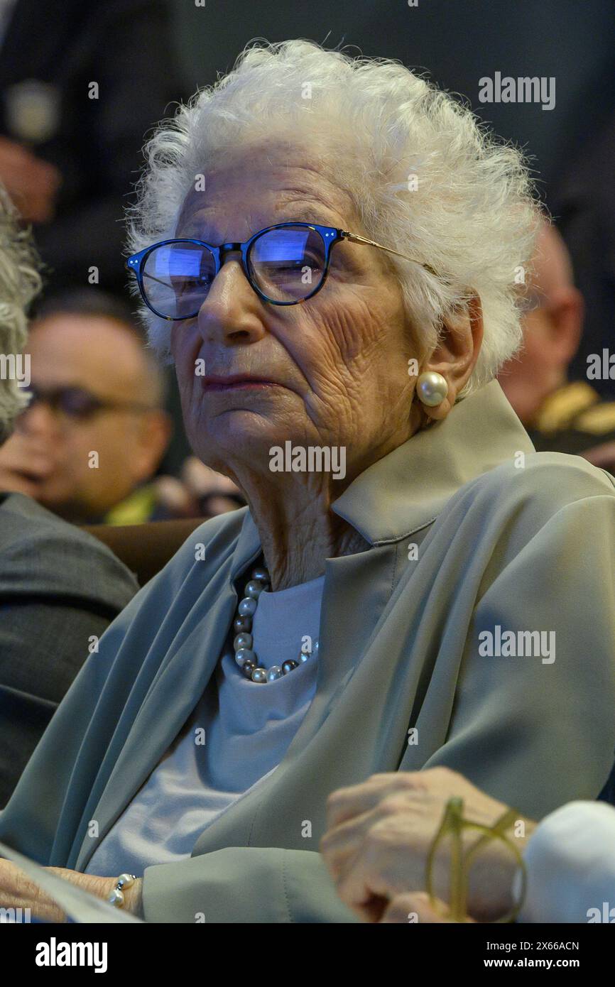 Liliana Segre partecipa al Convegno organizzato da Osservatorio per la Sicurezza Contro gli Atti Diskriminatori su 'Le vittime dell'odio', presso il memoriale della Shoah - Lunedì 13 Maggio 2024 (Foto Claudio Furlan/Lapresse) Liliana Segre nimmt an einer Konferenz Teil, die vom Observatory for Security Against Diskriminatory Acts on 'the Opfers of Hass' organisiert wird, am Montag, 13. Mai 2024 im Shoah-Memorial (Foto Claudio Furlan/Lapresse) Stockfoto